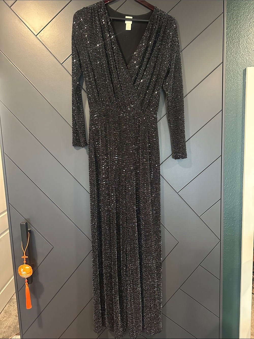 H&M Black Sequin Long Sleeve Jumpsuit
